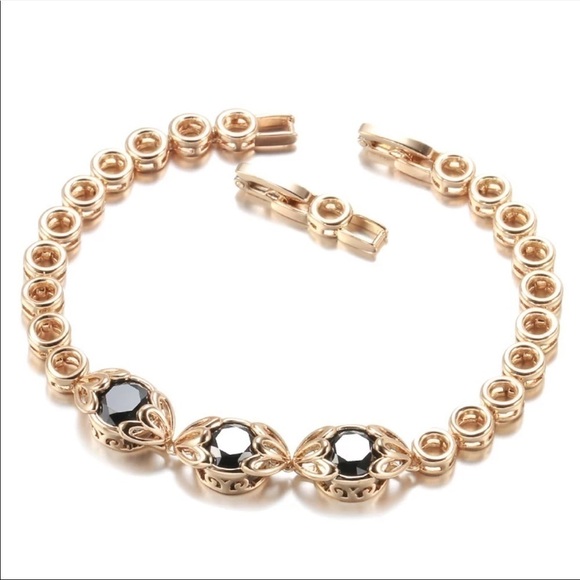 UNIQUE Retro Natural Black Zircon Rose Gold Bracelet - Picture 5 of 8